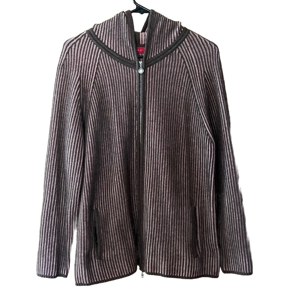Vintage Escada Golf Size 38 Full Zip Pink Brown Striped Cardigan Hooded Sweater